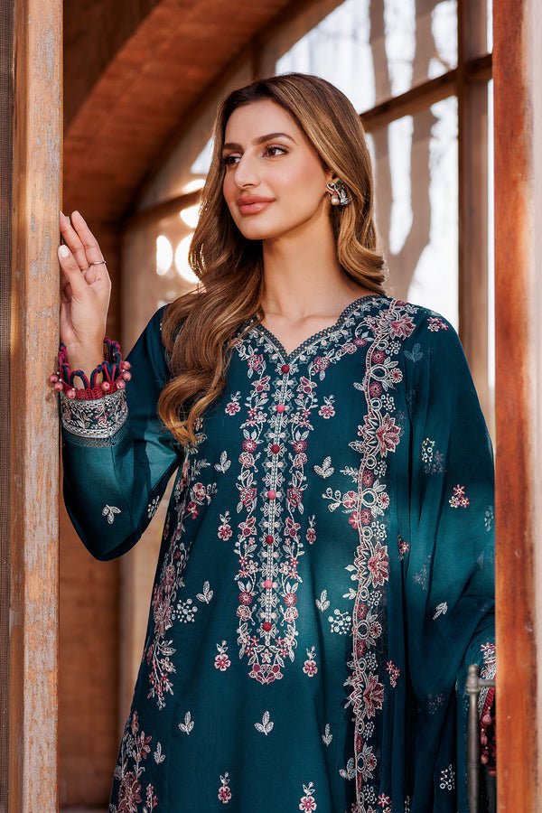 Farasha | Dastoor Embroidered Lawn SS24 | EMERALD CHARM - Waniyas