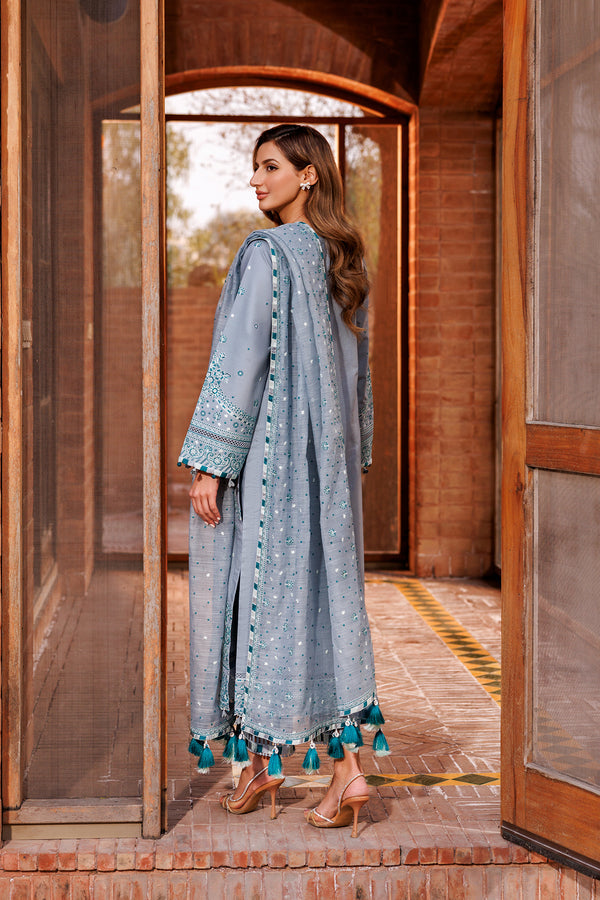 Farasha | Dastoor Embroidered Lawn SS24 | BERYL GREY - Waniyas