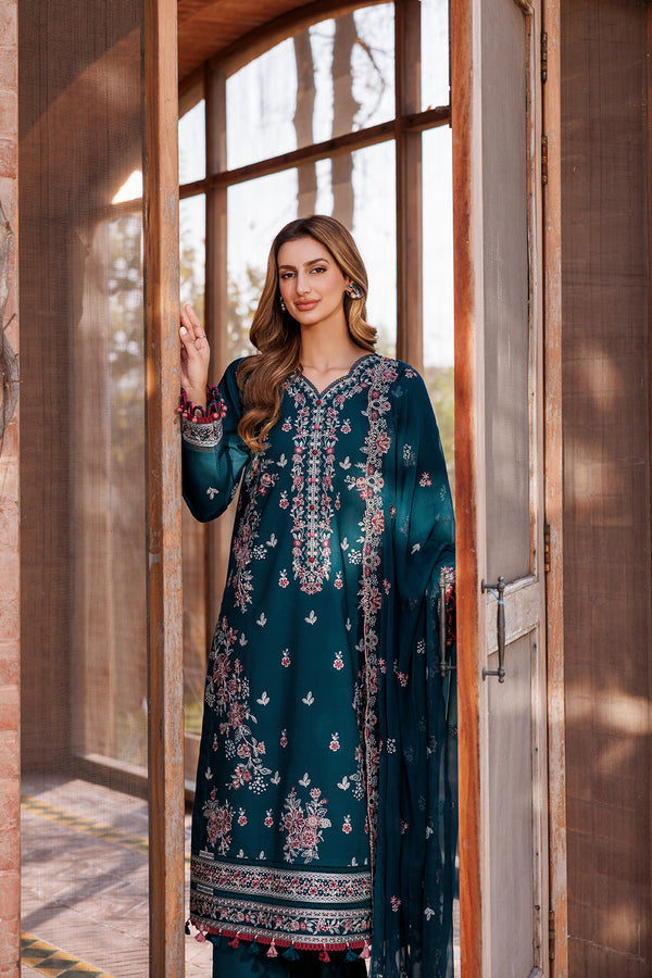 Farasha | Dastoor Embroidered Lawn SS24 | EMERALD CHARM - Waniyas