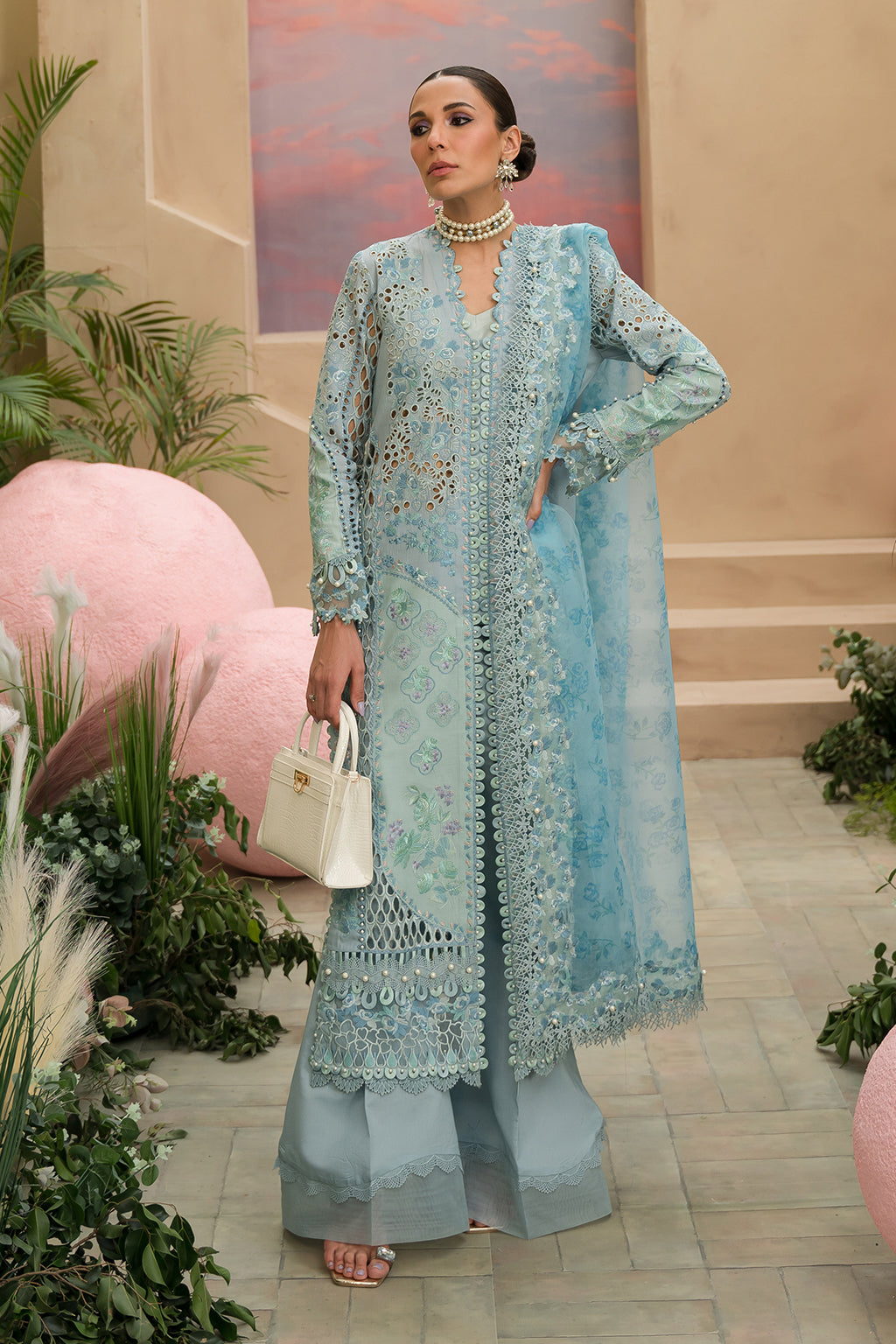 Afrozeh | The Pinted Grden Lawn 24 | Serene Sapphire - Waniyas