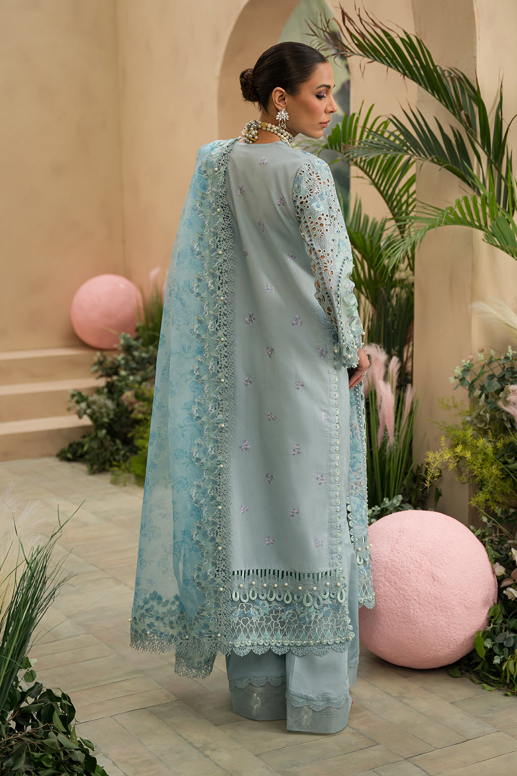 Afrozeh | The Pinted Grden Lawn 24 | Serene Sapphire - Waniyas