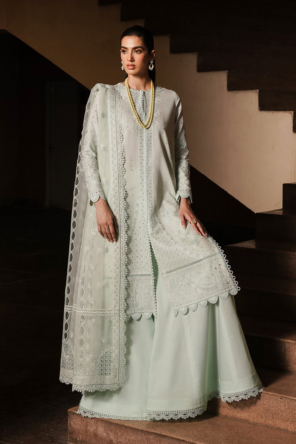 Afrozeh | Chikankari Lawn 24 | Celadon - Waniyas