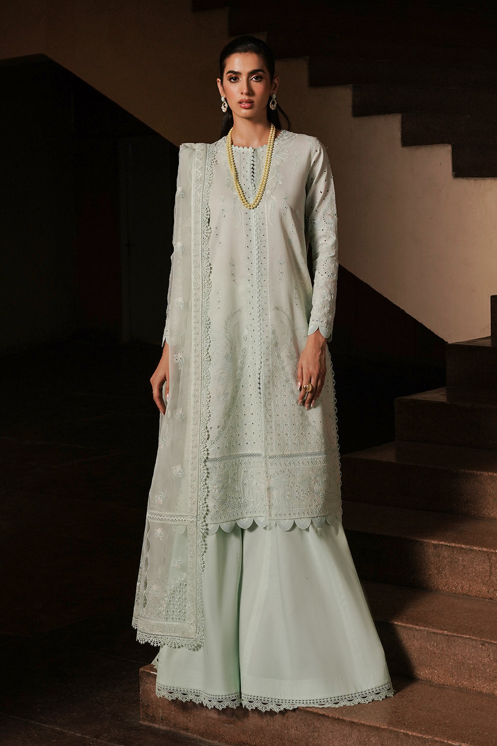 Afrozeh | Chikankari Lawn 24 | Celadon - Waniyas