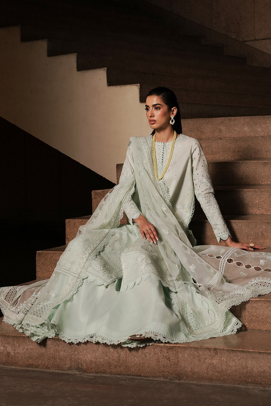 Afrozeh | Chikankari Lawn 24 | Celadon - Waniyas