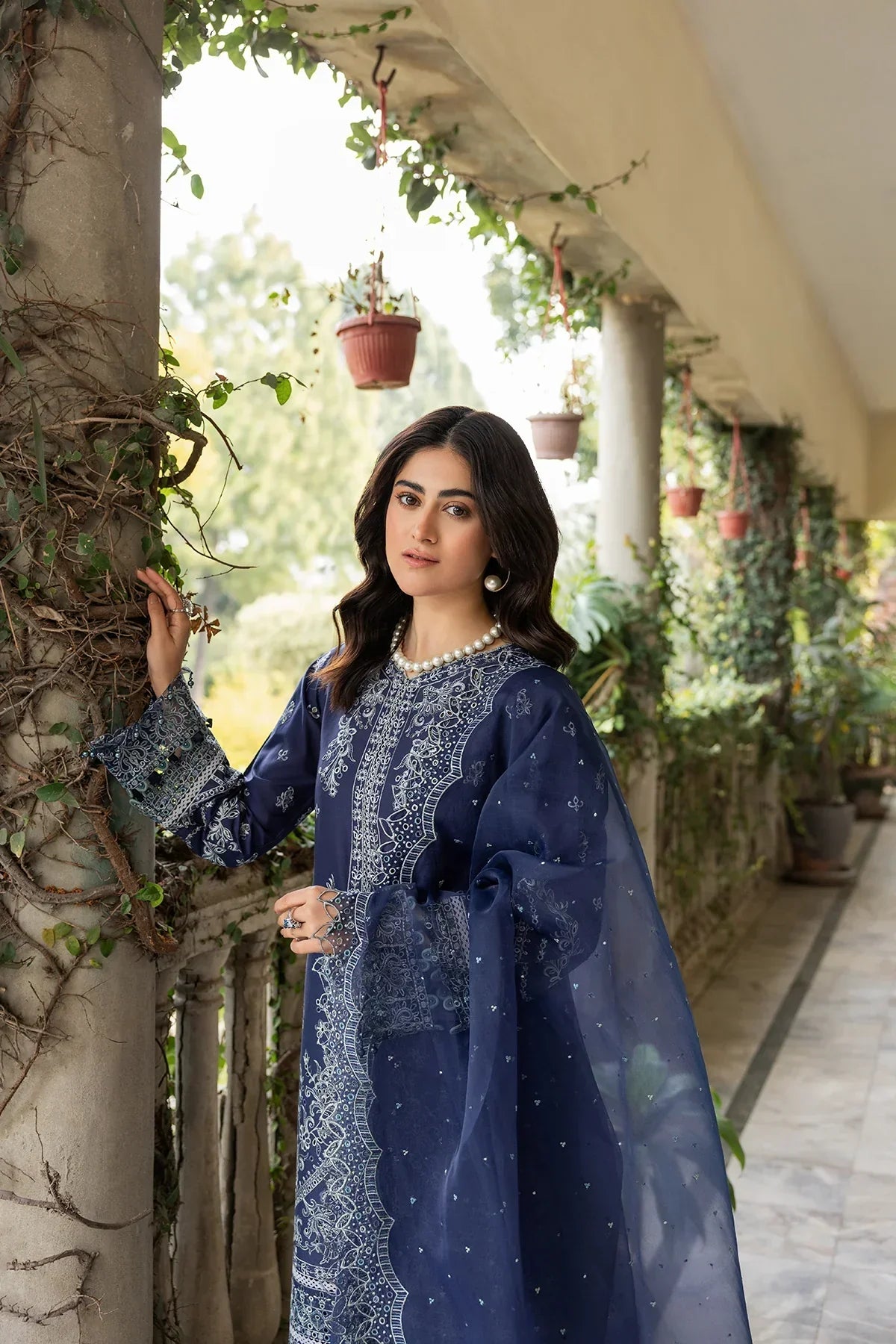 Farasha | Bahaar Embroidered Lawn | Blue Ochre - Waniyas