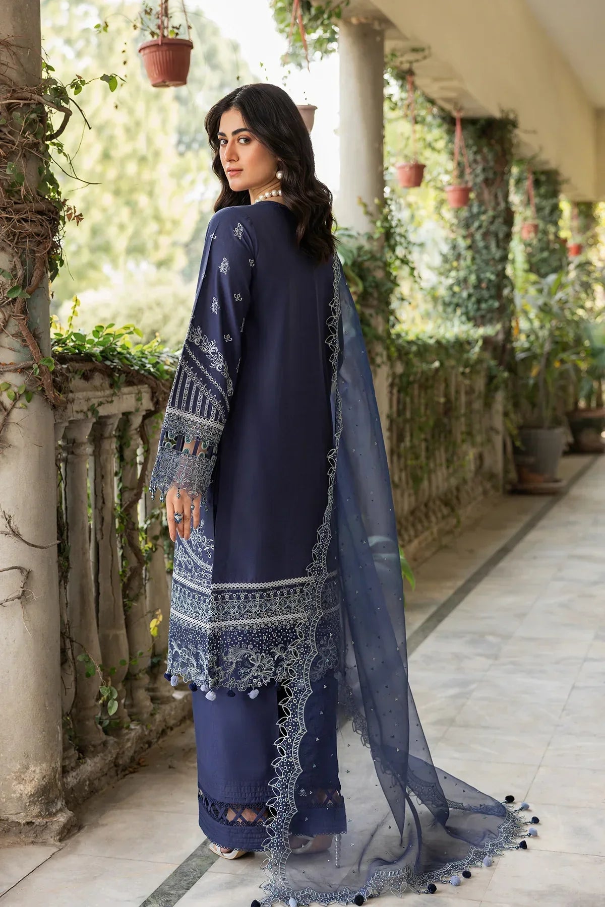 Farasha | Bahaar Embroidered Lawn | Blue Ochre - Waniyas