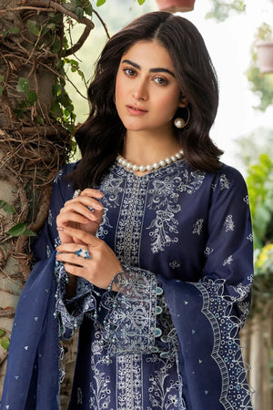 Farasha | Bahaar Embroidered Lawn | Blue Ochre - Waniyas