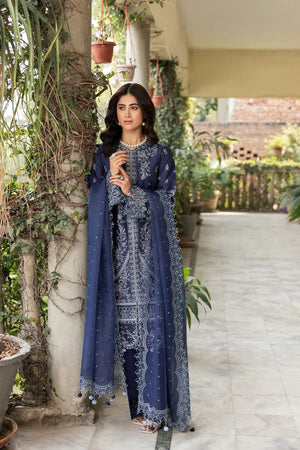 Farasha | Bahaar Embroidered Lawn | Blue Ochre - Waniyas