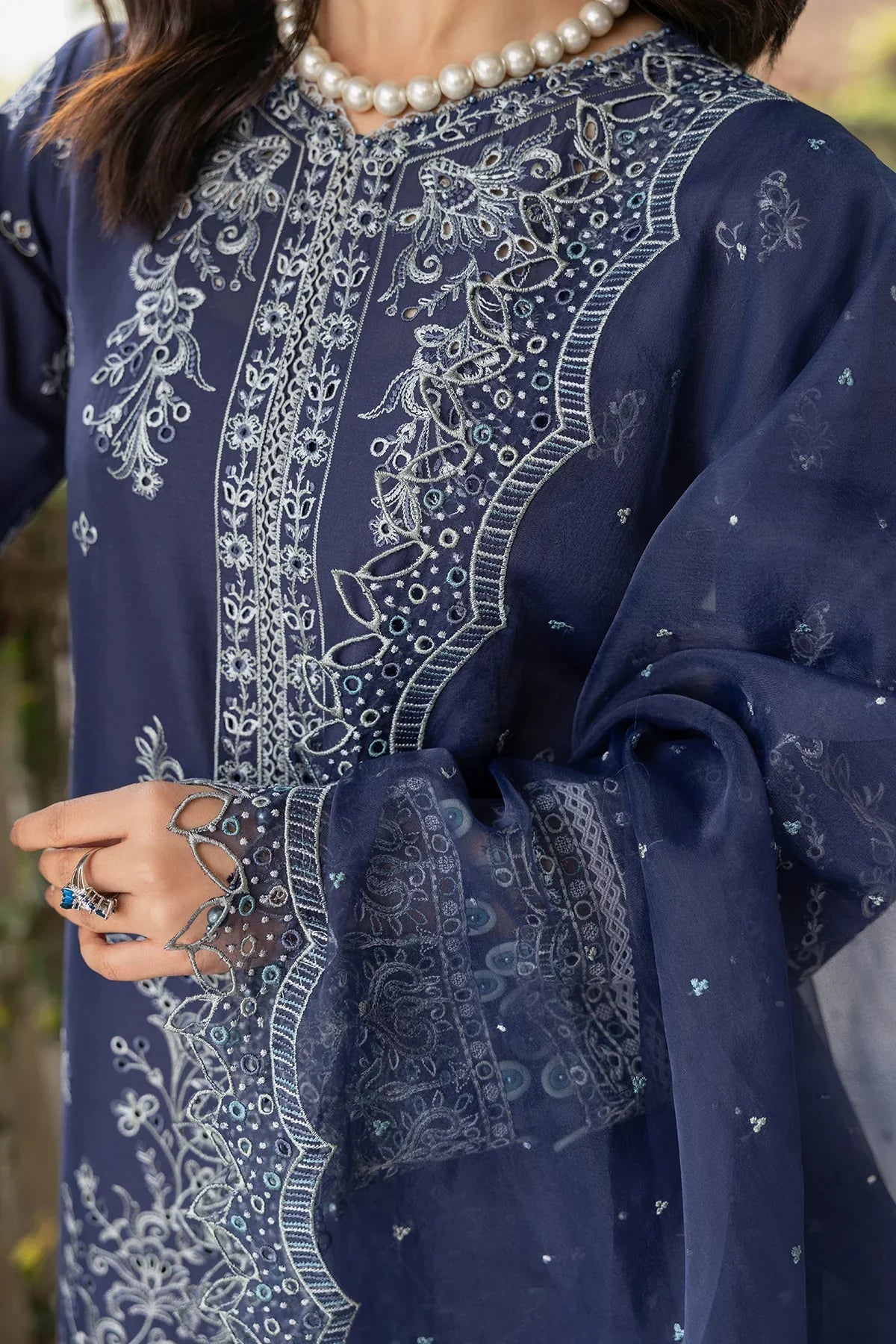 Farasha | Bahaar Embroidered Lawn | Blue Ochre - Waniyas