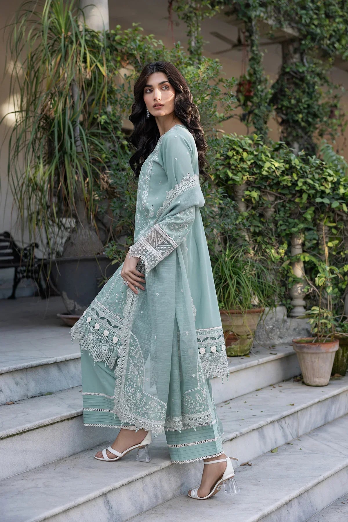 Farasha | Bahaar Embroidered Lawn | Aqua Pearl - Waniyas