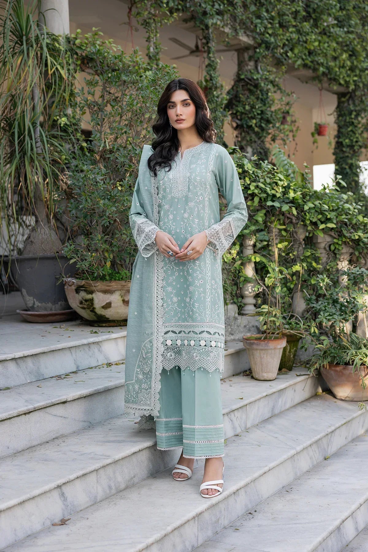 Farasha | Bahaar Embroidered Lawn | Aqua Pearl - Waniyas