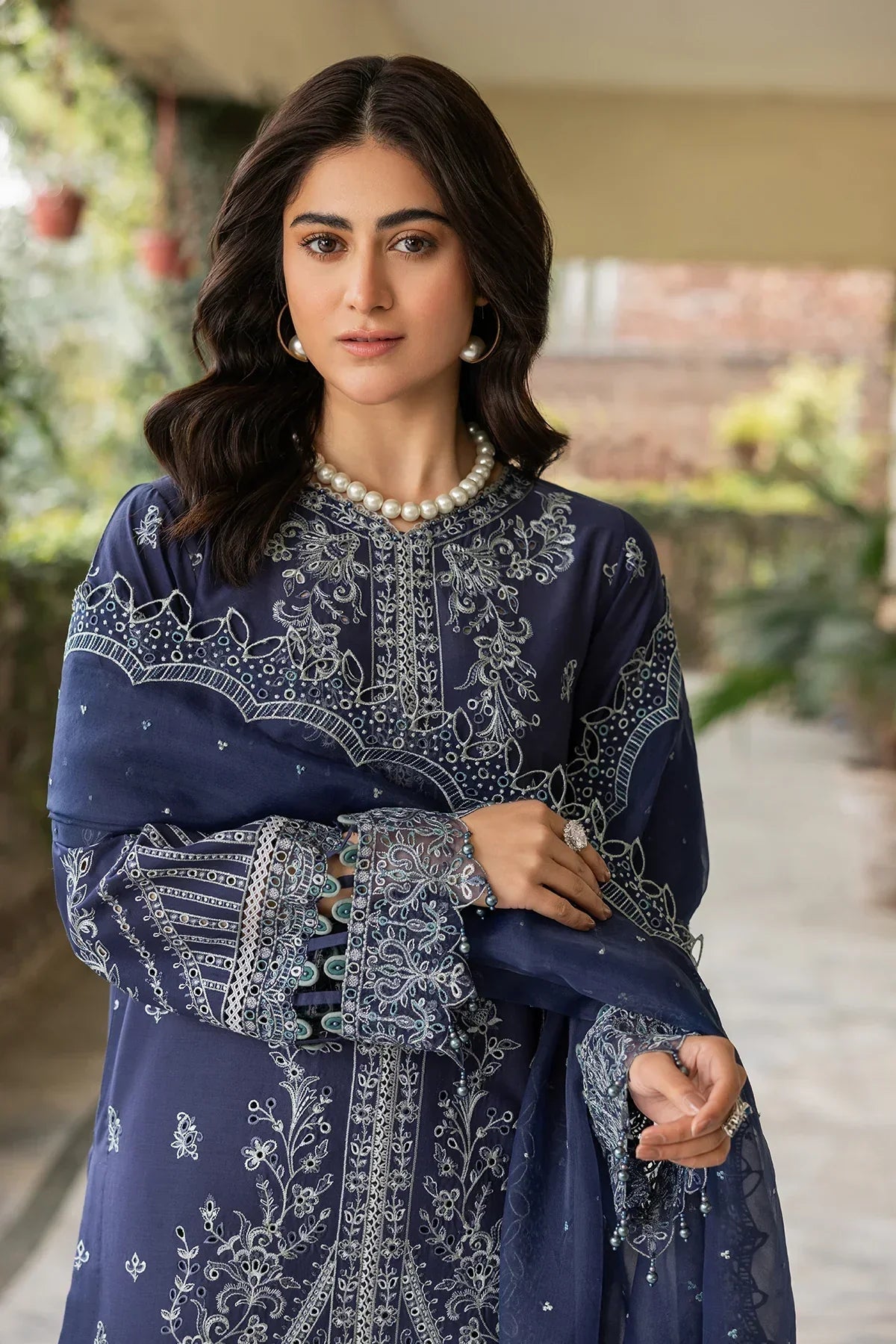 Farasha | Bahaar Embroidered Lawn | Blue Ochre - Waniyas