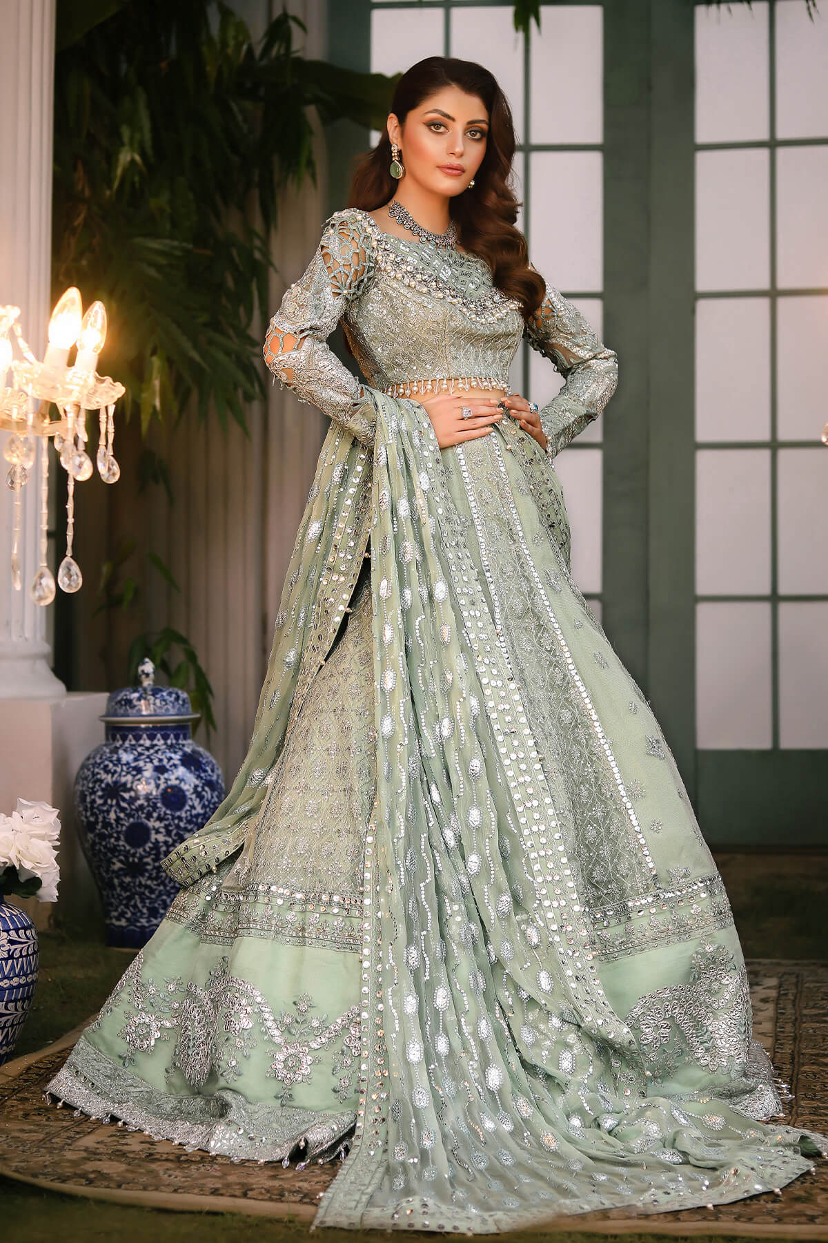 Raeesa Premium | Wajadan Wedding Formals | WD-2 Pea Green