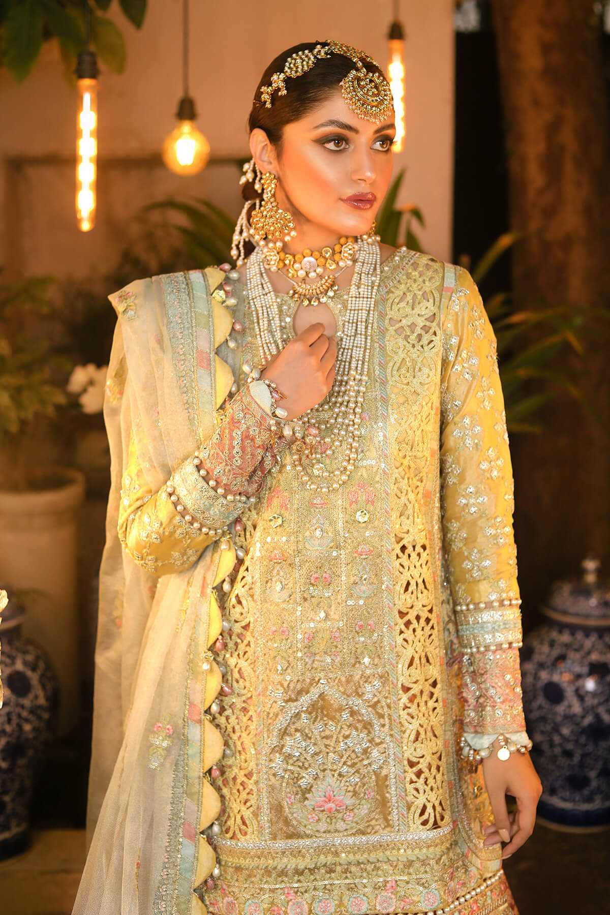 Raeesa Premium | Wajadan Wedding Formals | WD-4 Lemon Chiffon